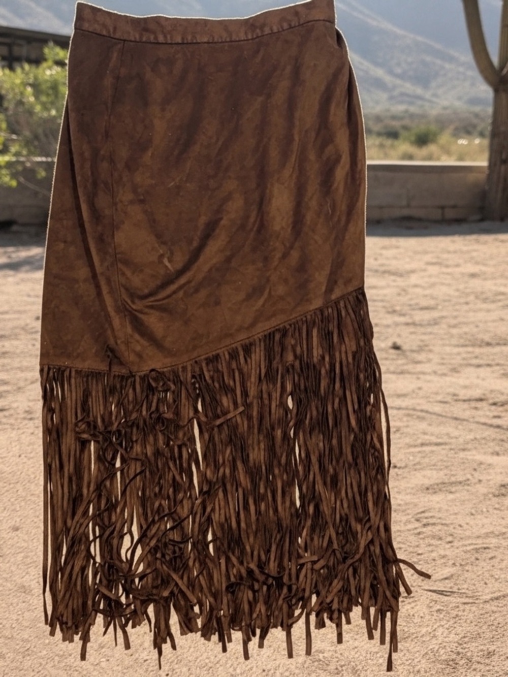 Boston Proper Brown Suede Fringe Maxi Skirt Size 26